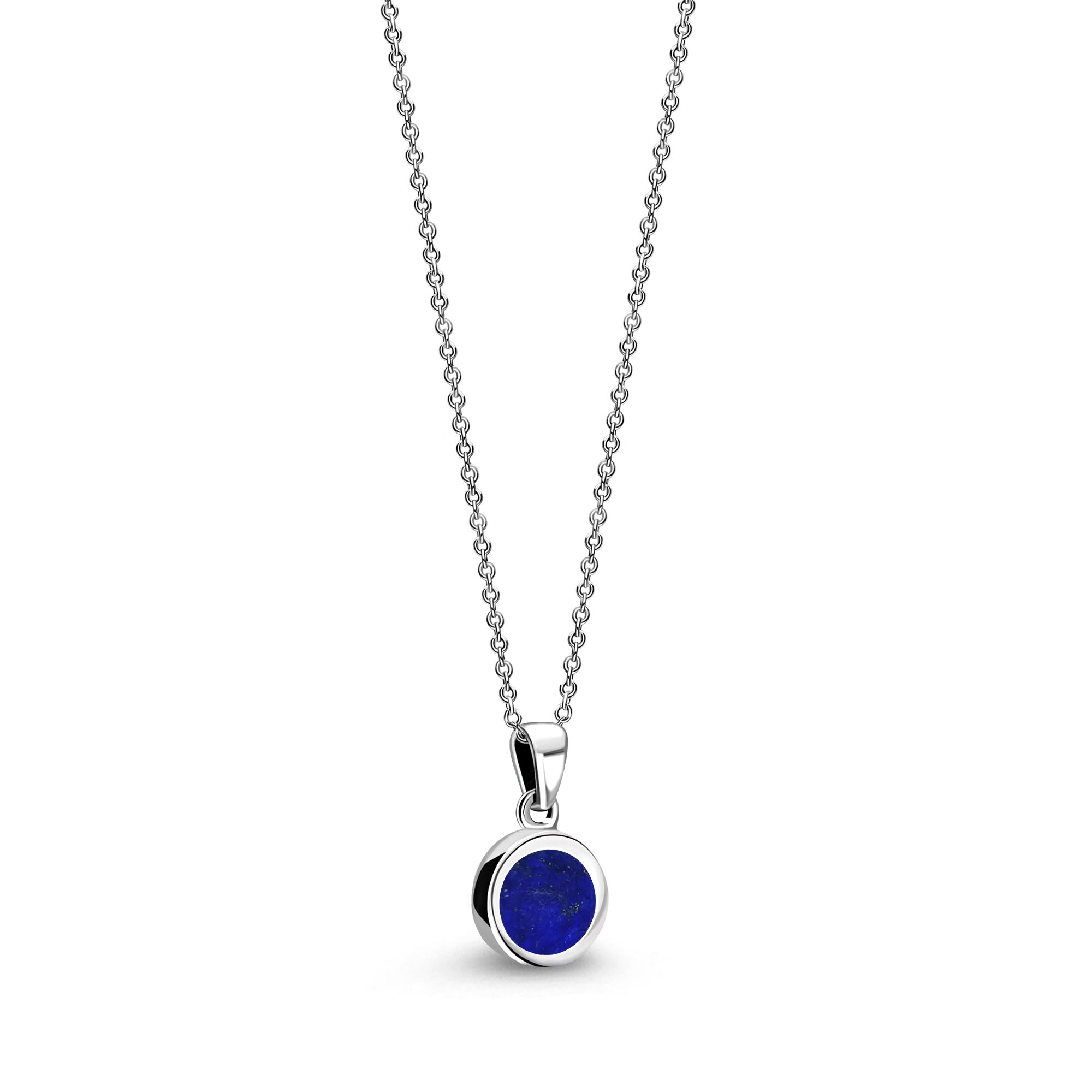 Sterling Silver Whitby Jet &  Lapis Lazuli Double-Sided Plain Round Pendant