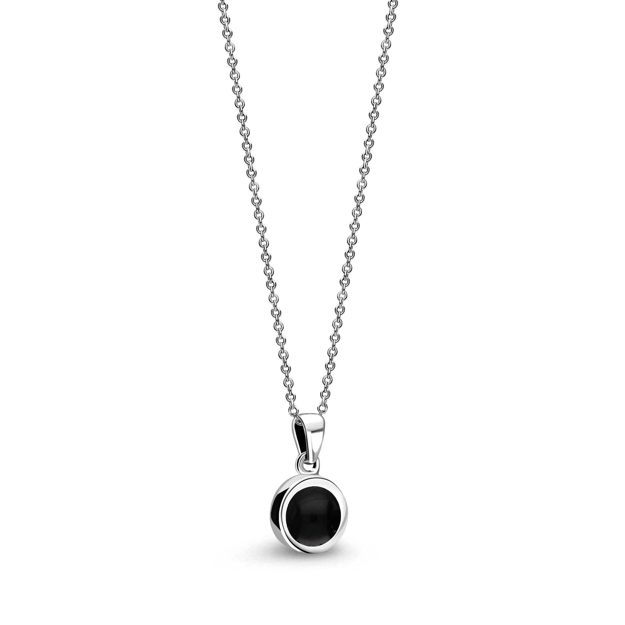 Sterling Silver Whitby Jet & Mother Of Pearl Double-Sided Plain Round Pendant