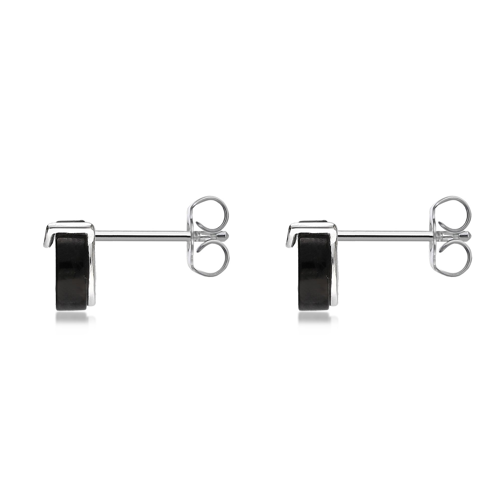 Sterling Silver Whitby Jet Round Designer Stud Earrings