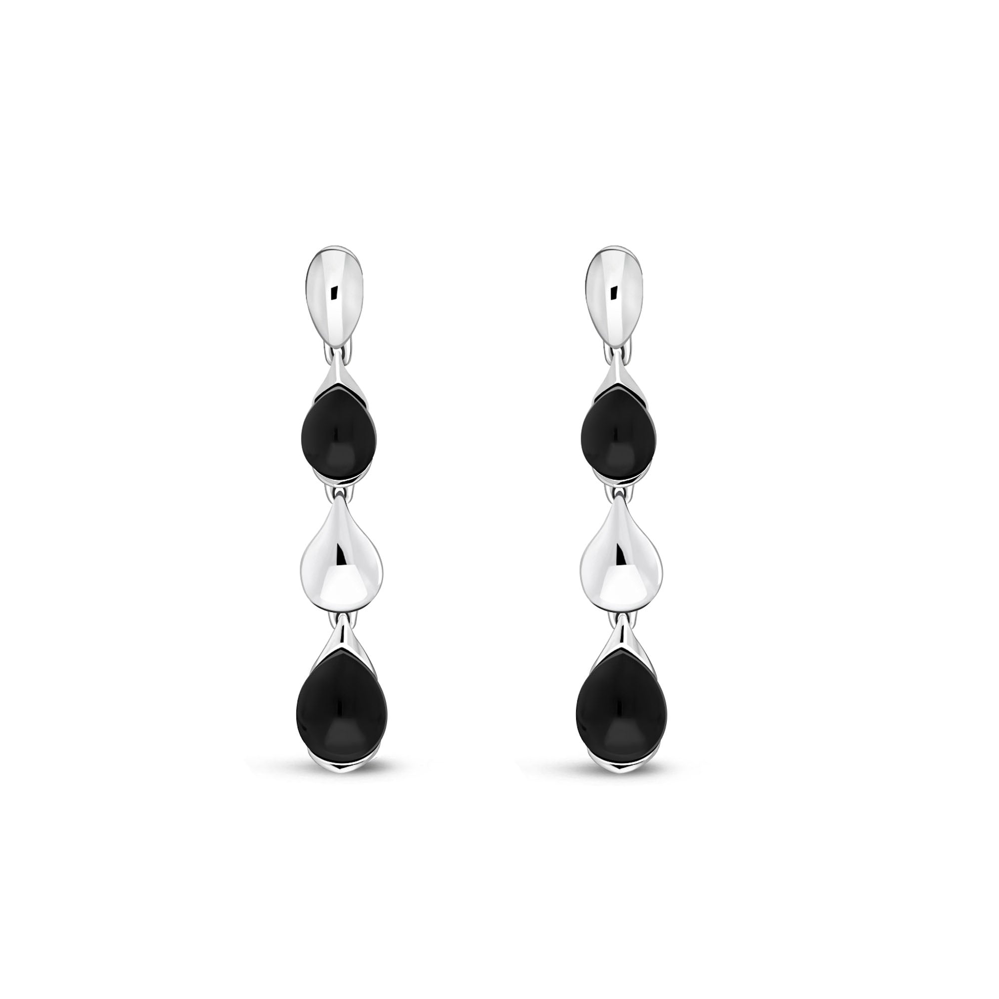 Sterling Silver Whitby Jet Three Pear Drop Earrings