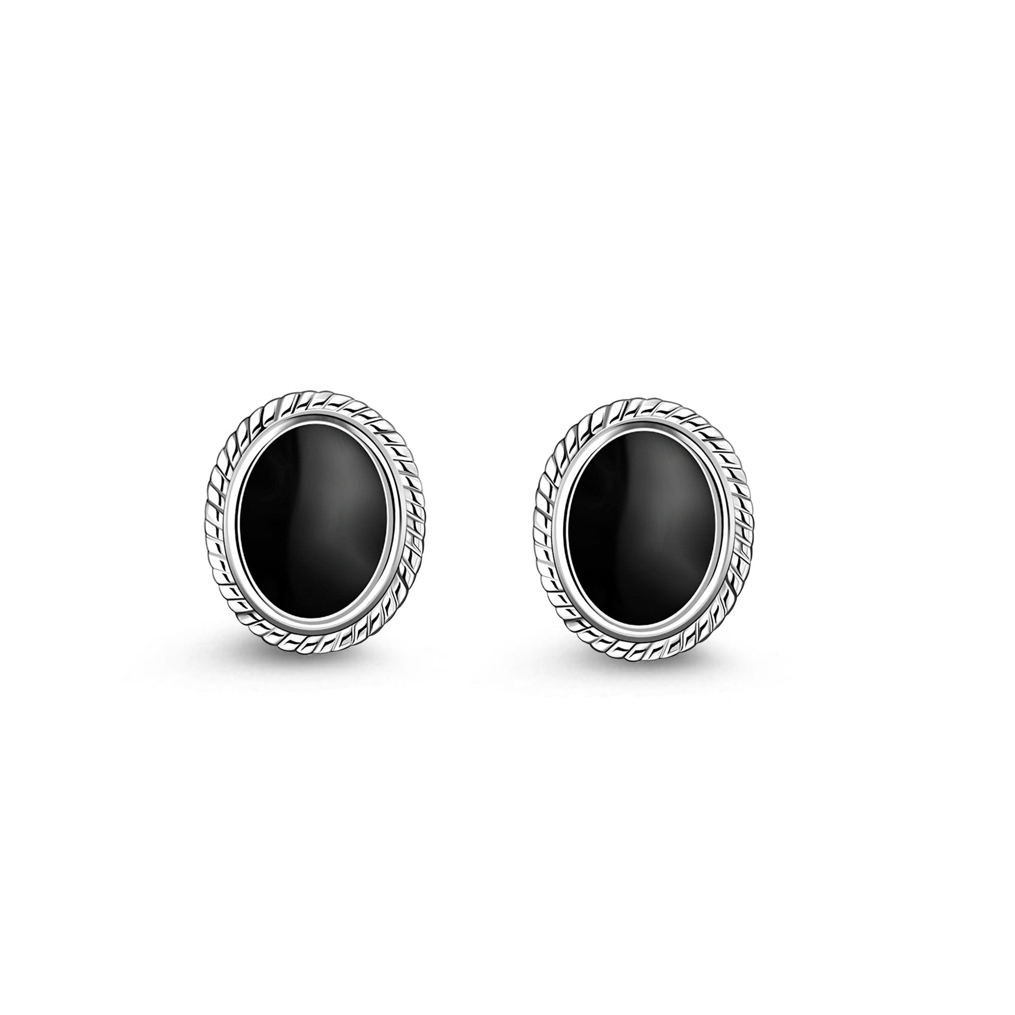 Sterling Silver Whitby Jet Rope Edge Oval Stud Earrings