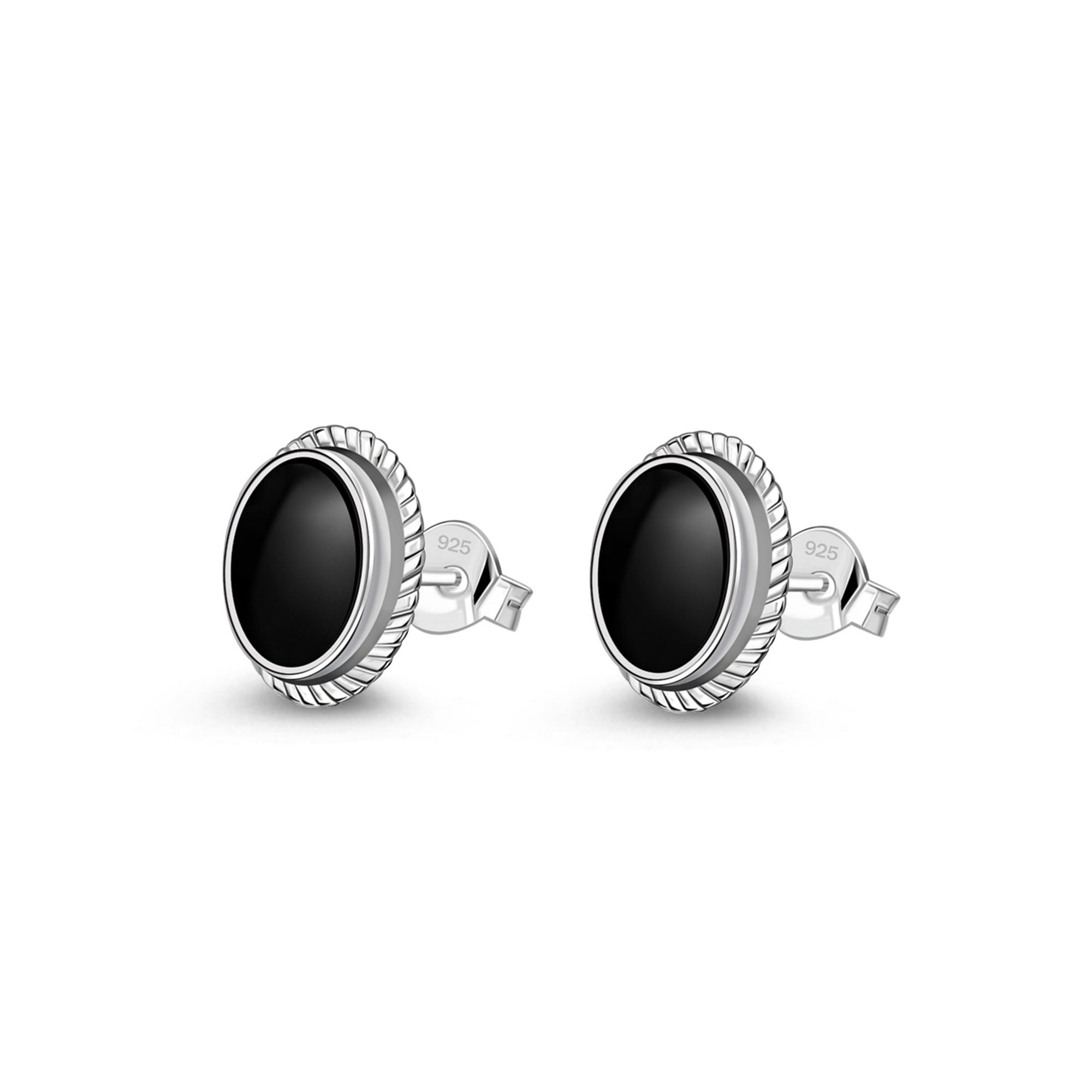 Sterling Silver Whitby Jet Rope Edge Oval Stud Earrings