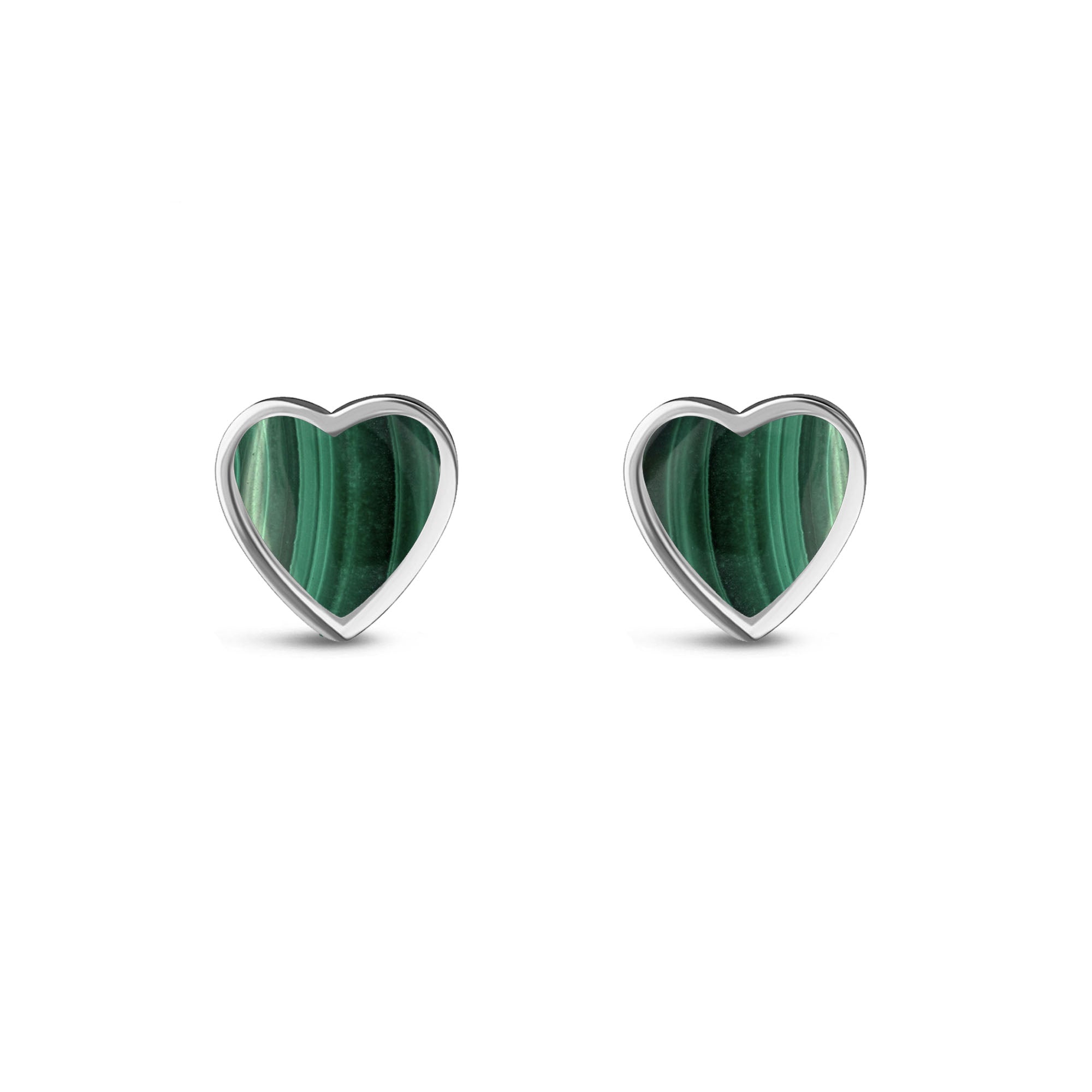 Sterling Silver Malachite Large Heart Stud Earrings