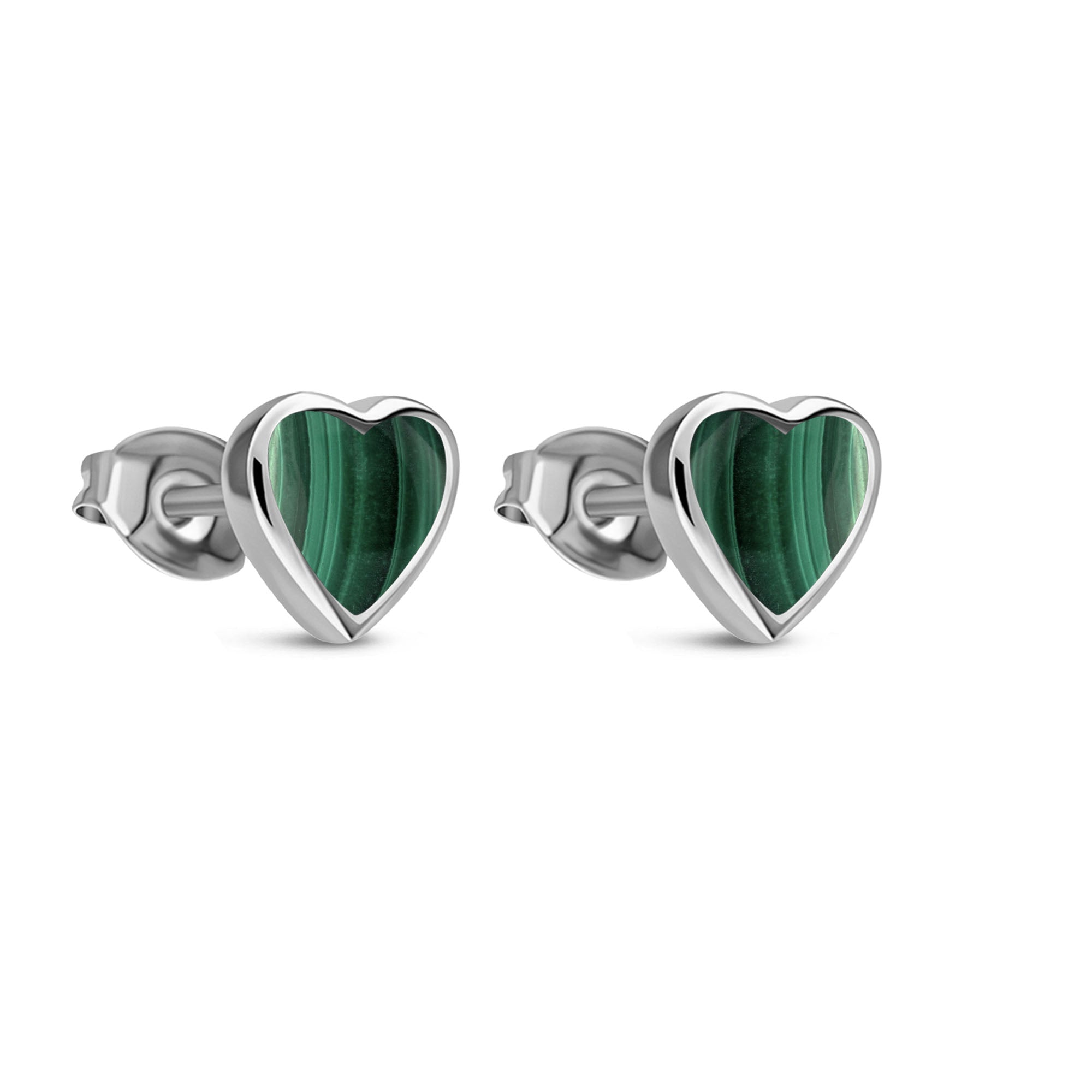 Sterling Silver Malachite Large Heart Stud Earrings