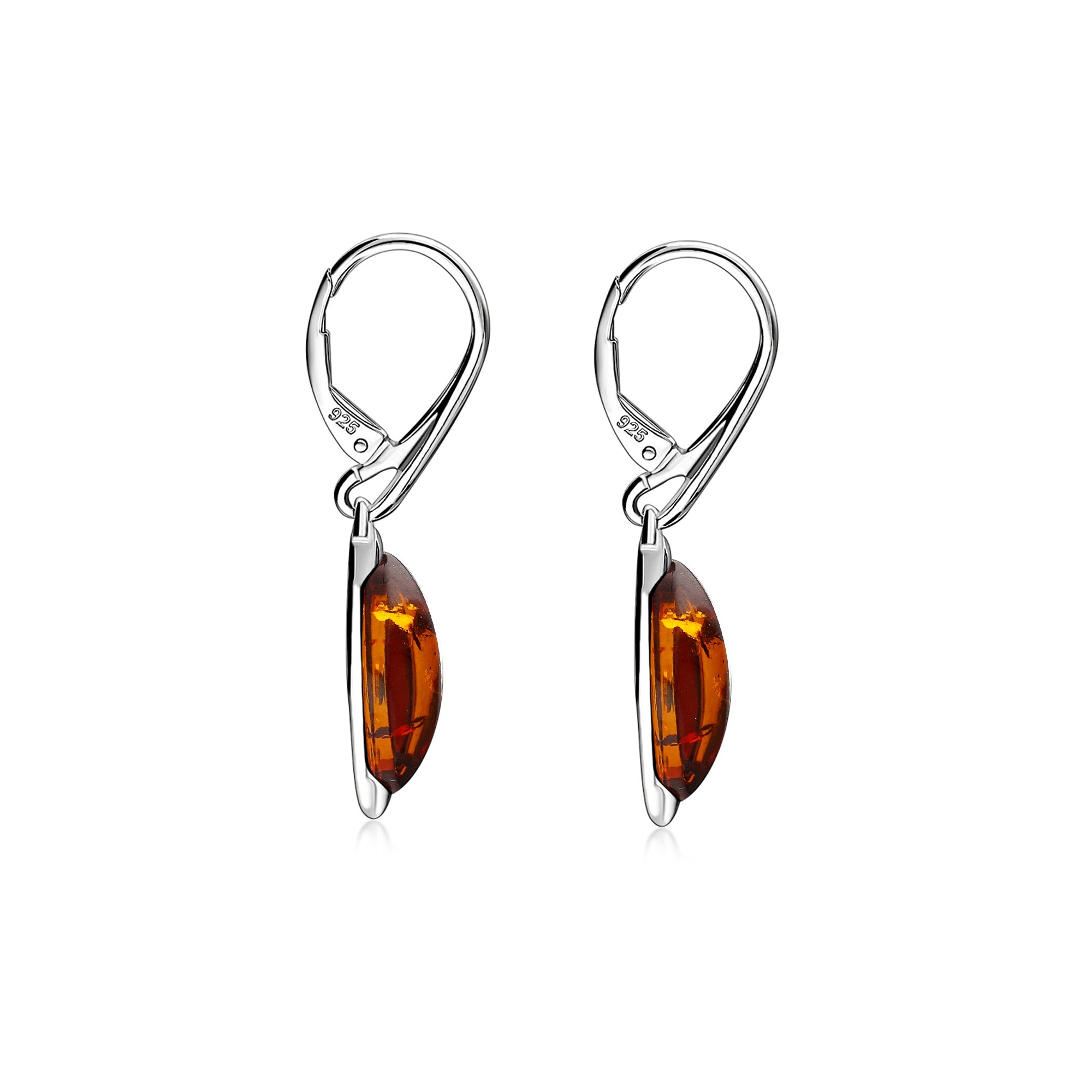 Sterling Silver Amber Designer Marquise Drop Earrings