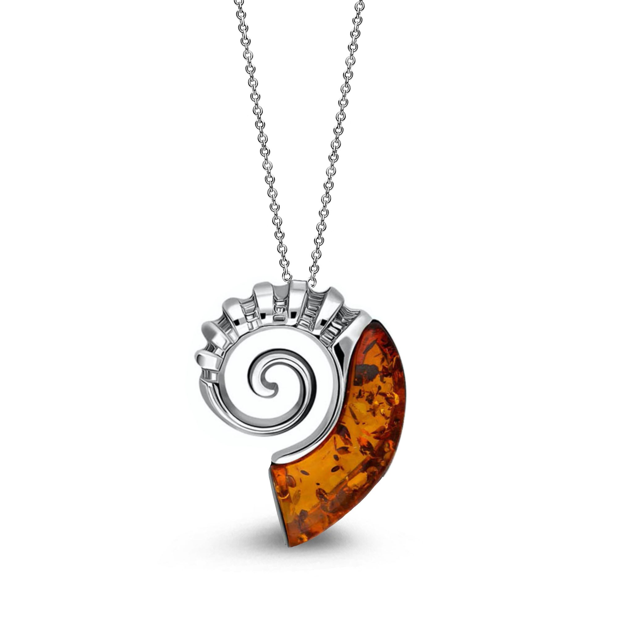 Sterling Silver Amber Large Ammonite Pendant