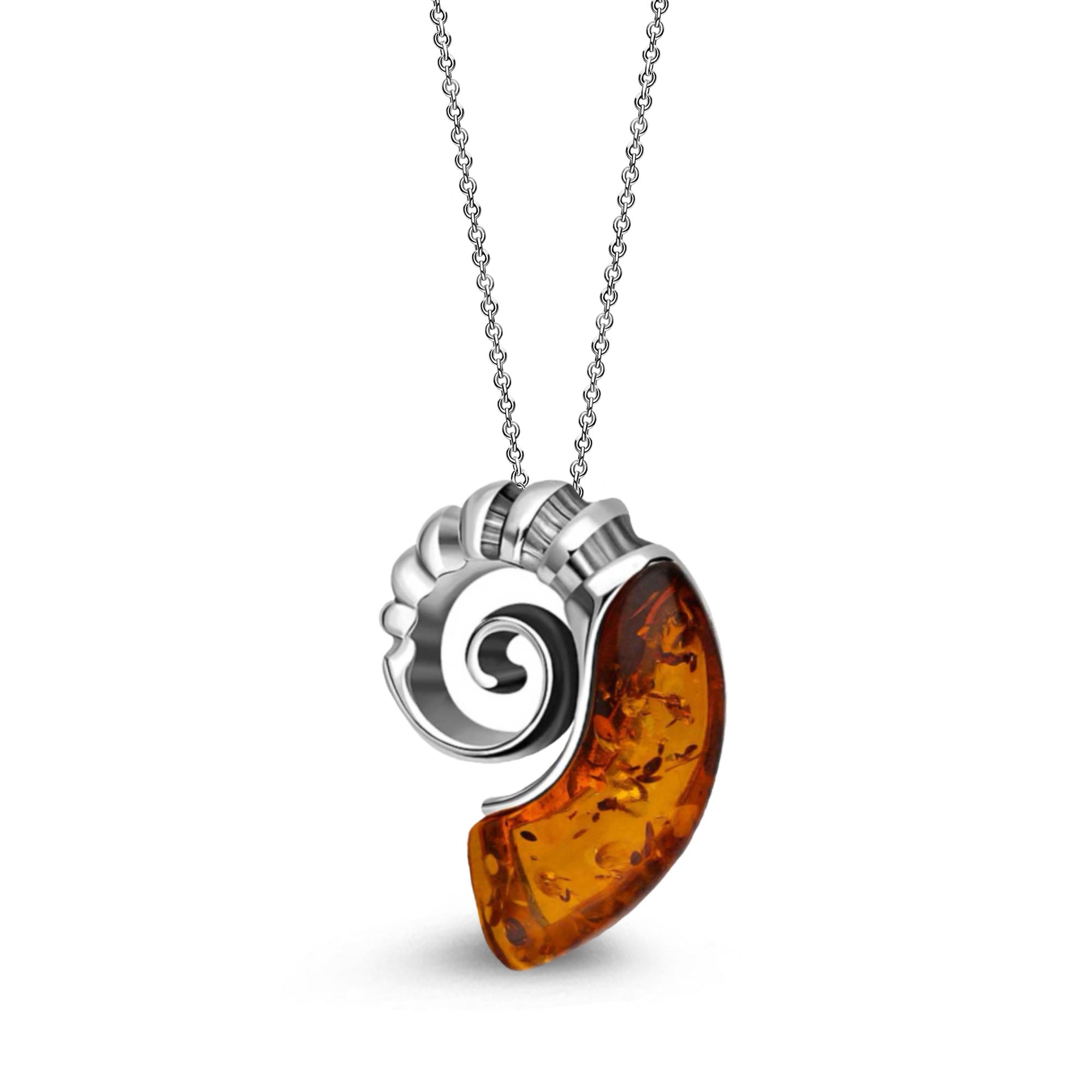 Sterling Silver Amber Large Ammonite Pendant