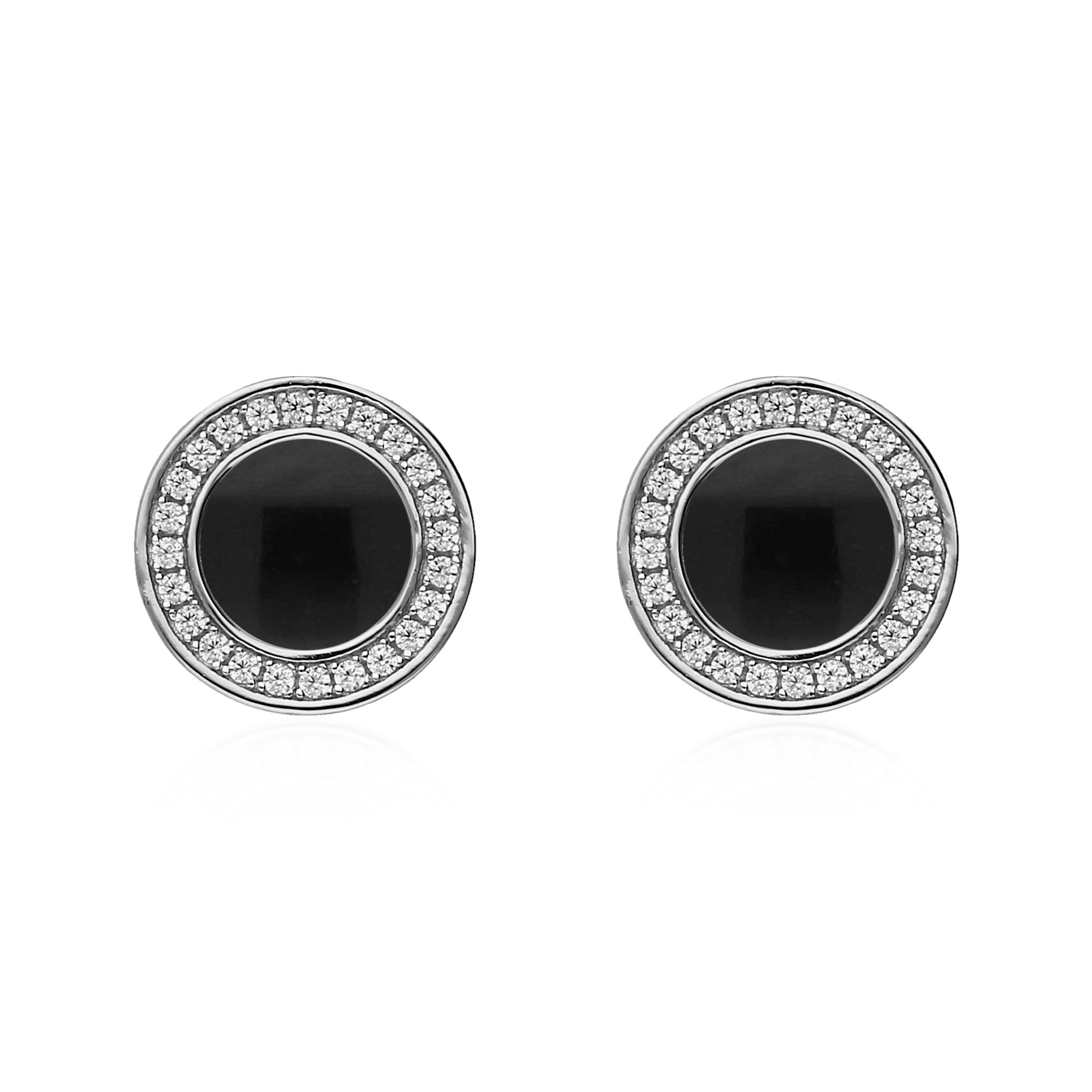 Sterling Silver Whitby Jet CZ Large Round Stud Earrings