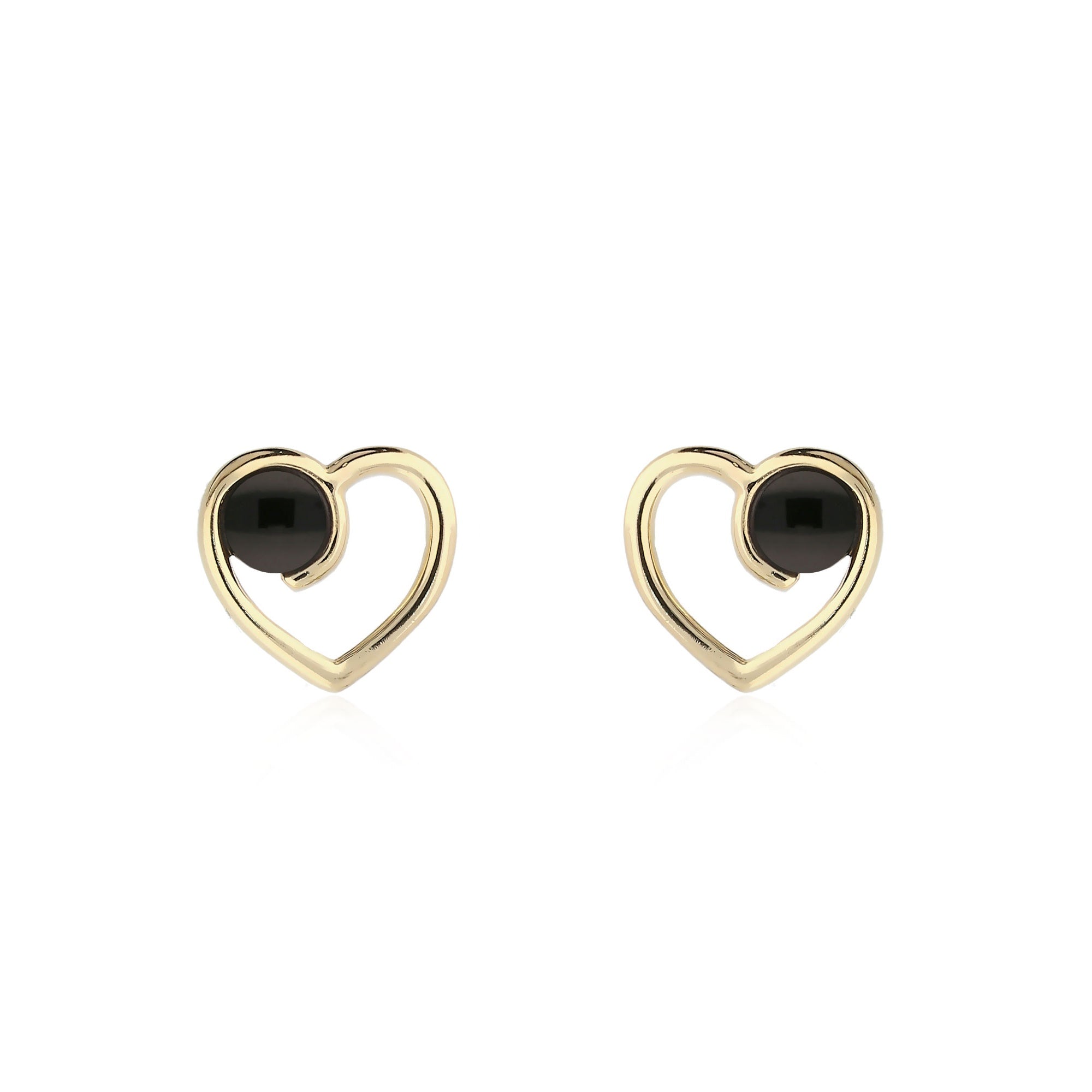 9ct Yellow Gold Whitby Jet Ball Heart Stud Earrings – Yorkshire ...